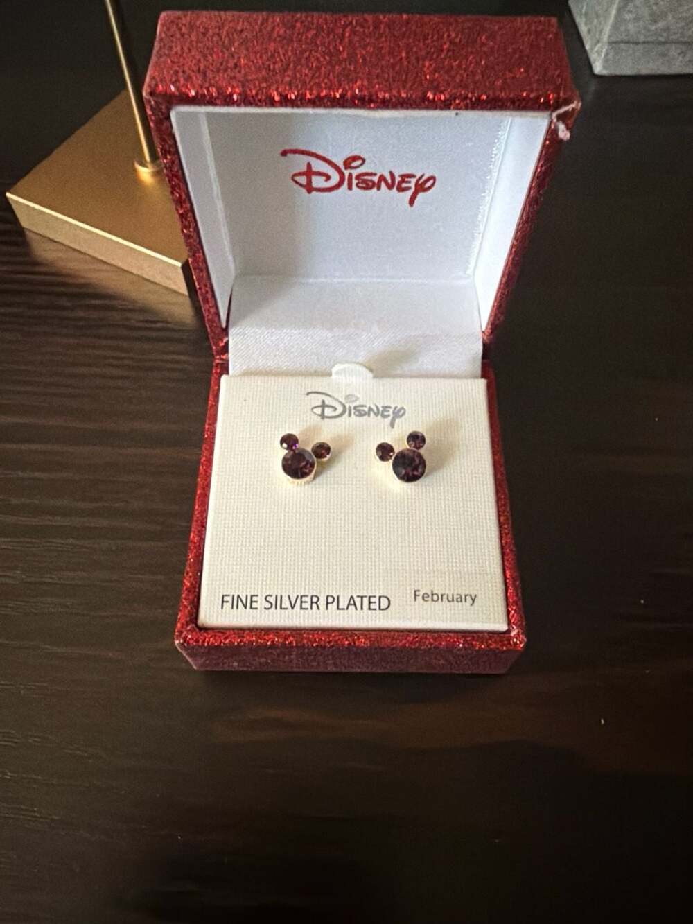 Disney Mickey Mouse Fine Silver Plated February Birthstone Stud Earrings